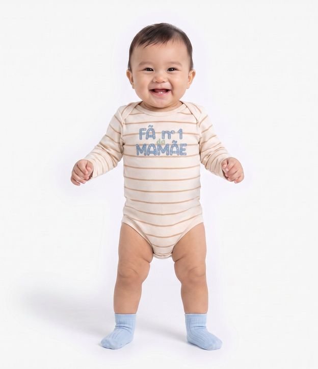 Body Infantil Listrado con Lettering en Portugués – Talle RN a 18 Meses