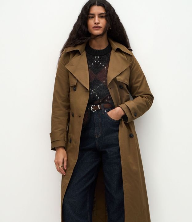 Trench Coat Alargado en Gabardine con Cinta para Lazo 2