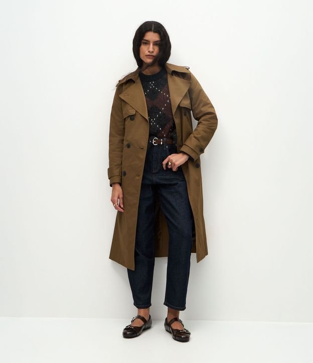 Trench Coat Alargado en Gabardine con Cinta para Lazo 3