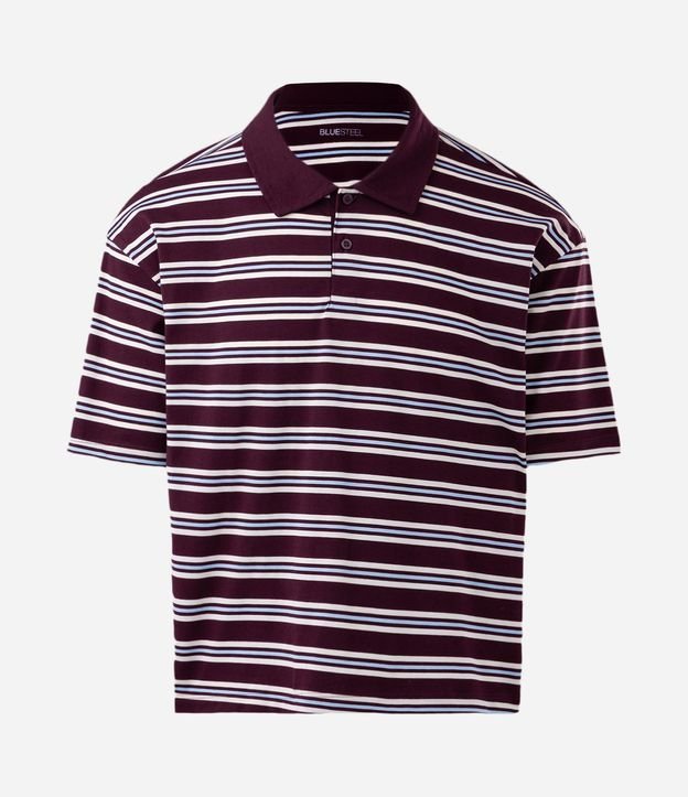 Remera en Malla con Cuello Polo y Estampa de Rayas 4