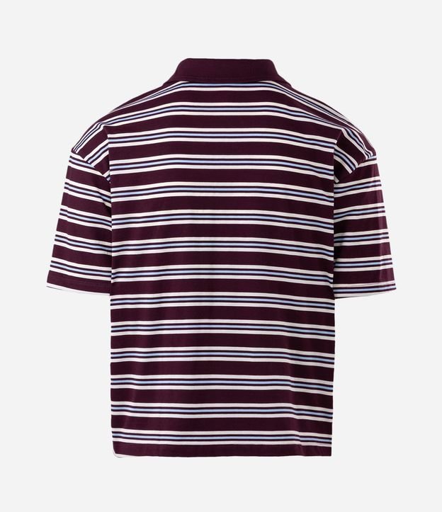 Remera en Malla con Cuello Polo y Estampa de Rayas 5