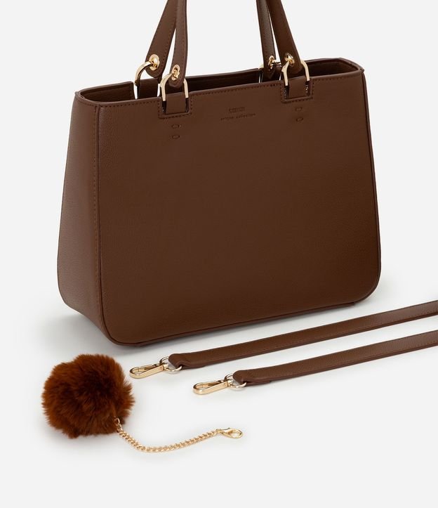 Cartera Satchel Mediana en PU con Pompón y Asa Desmontable 8