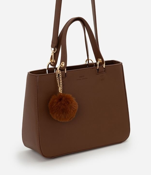 Cartera Satchel Mediana en PU con Pompón y Asa Desmontable