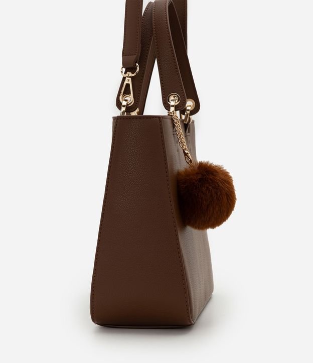 Cartera Satchel Mediana en PU con Pompón y Asa Desmontable 2
