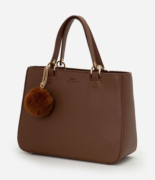 Cartera Satchel Mediana en PU con Pompón y Asa Desmontable 5