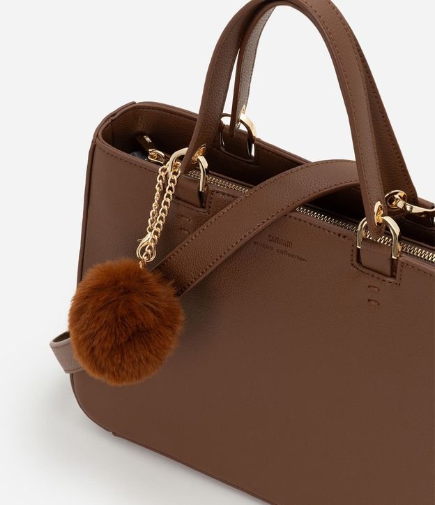 Cartera Satchel Mediana en PU con Pompón y Asa Desmontable 6