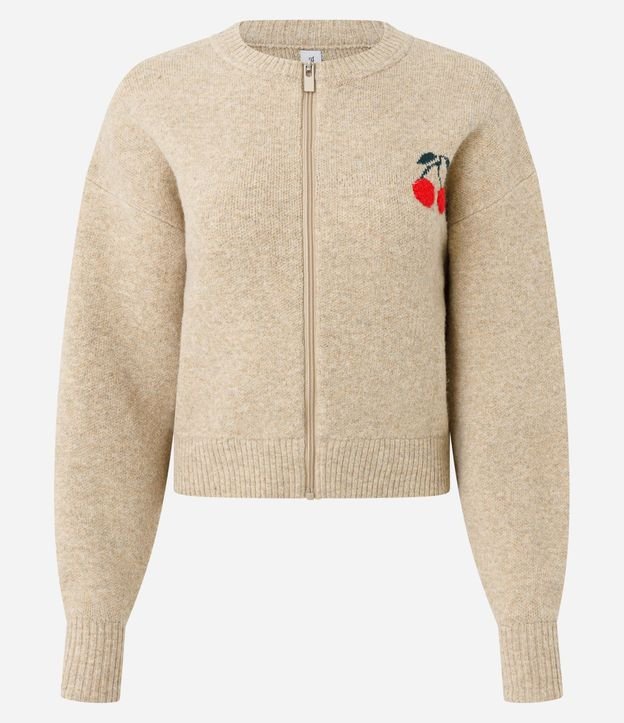 Cardigan en Punto con Bordado de Cereza y Cremallera 5