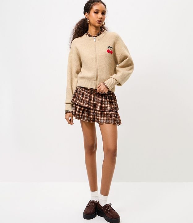 Cardigan en Punto con Bordado de Cereza y Cremallera 2