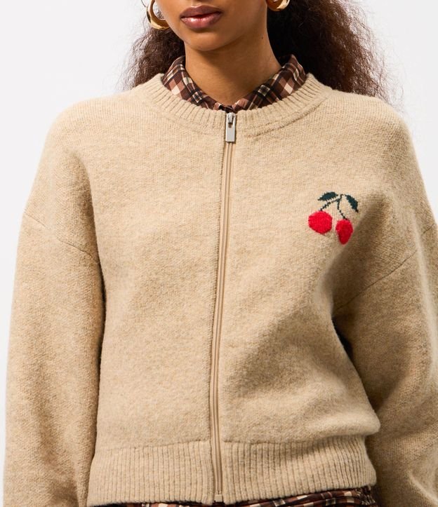 Cardigan en Punto con Bordado de Cereza y Cremallera 3