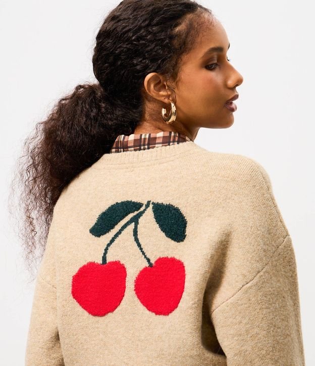 Cardigan en Punto con Bordado de Cereza y Cremallera 4