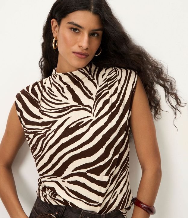 Blusa sin Manga con Fruncido en el Hombro y Estampado de Zebra 3