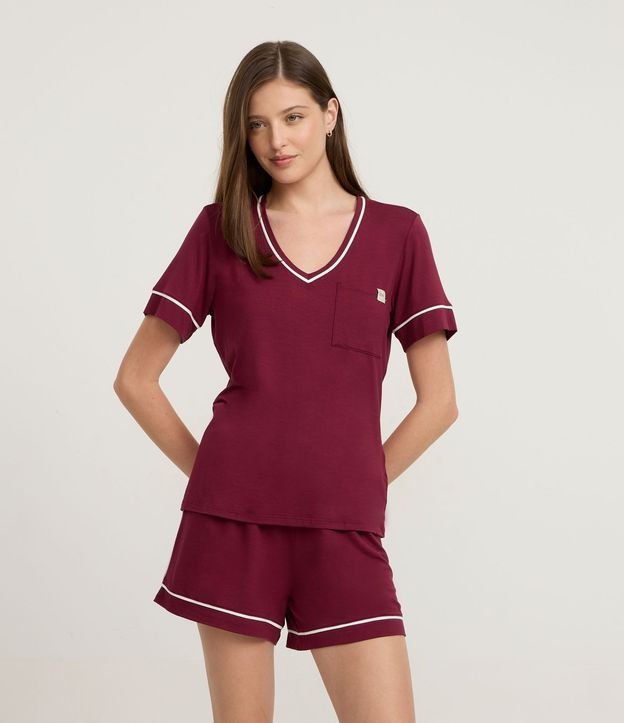 Pijama Corta en Viscosa con Biés Contrastantes
