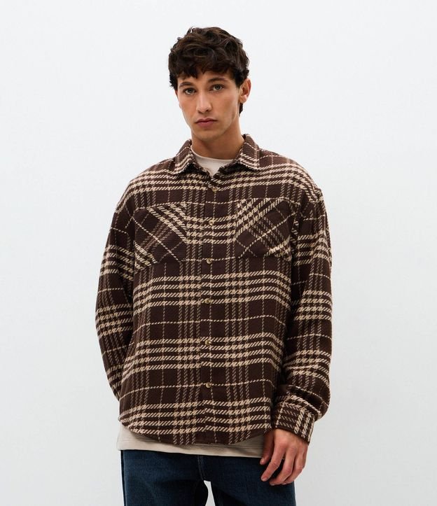 Camisa Over en de Cuadros con Manga Larga