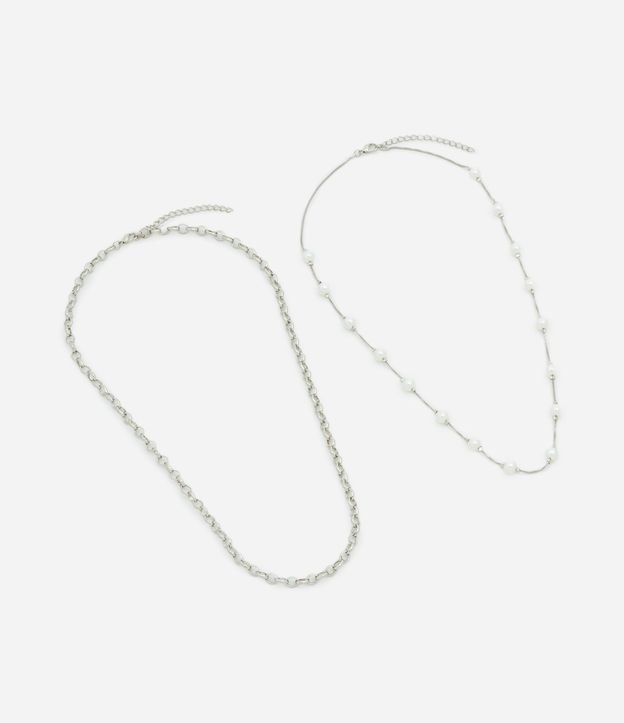 Kit 02 Collares en Metal con Cadena y Perlas Espaciadas 2