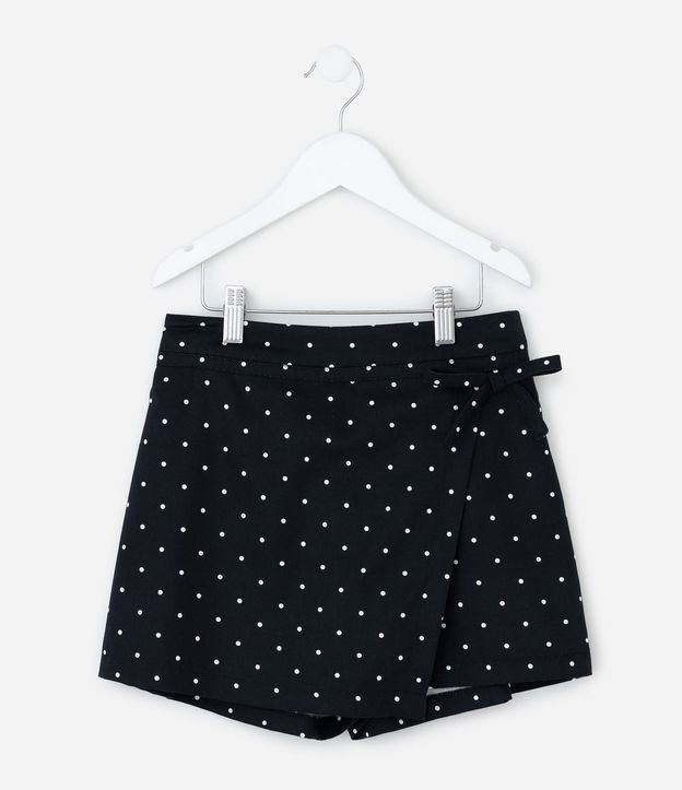 Short Pollera Infantil en Sarga Traspasada con Estampa de Lunares – Talle 5 a 14 años