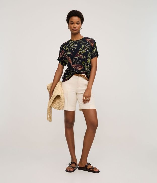 Blusa Casual Media Malla con Estampa de Hojas 2