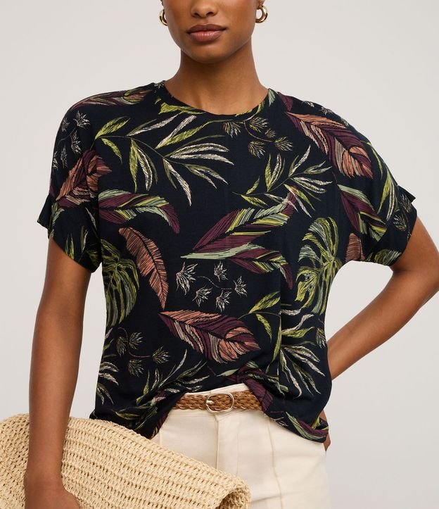 Blusa Casual Media Malla con Estampa de Hojas 5
