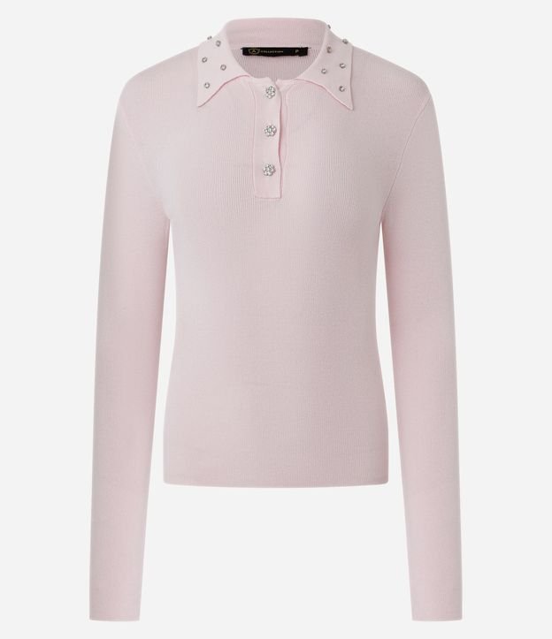 Blusa Polo en Tricot con Aplicación de Brillos en el Cuello 4