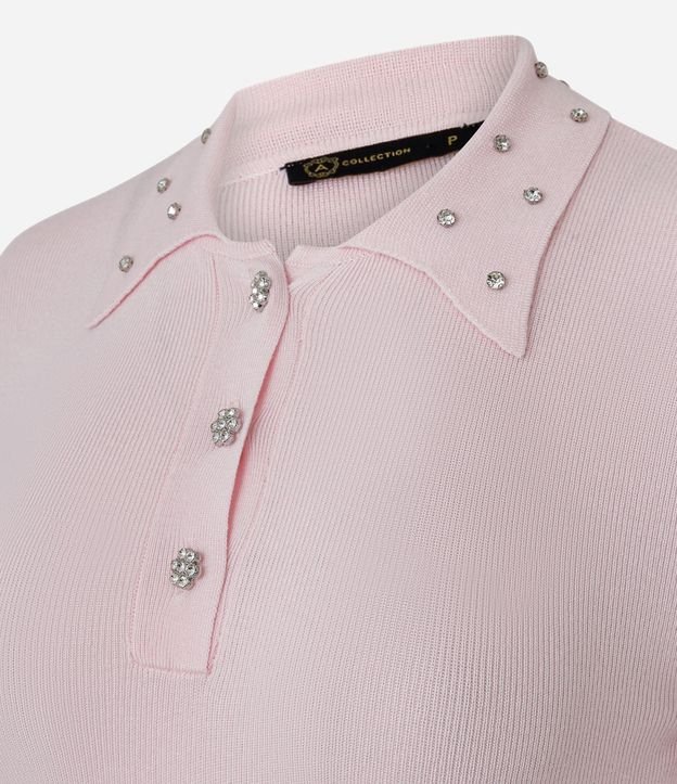 Blusa Polo en Tricot con Aplicación de Brillos en el Cuello 5