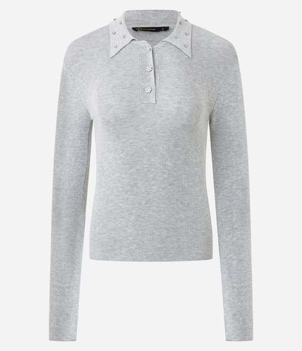 Blusa Polo en Tricot con Aplicación de Brillos en el Cuello 5