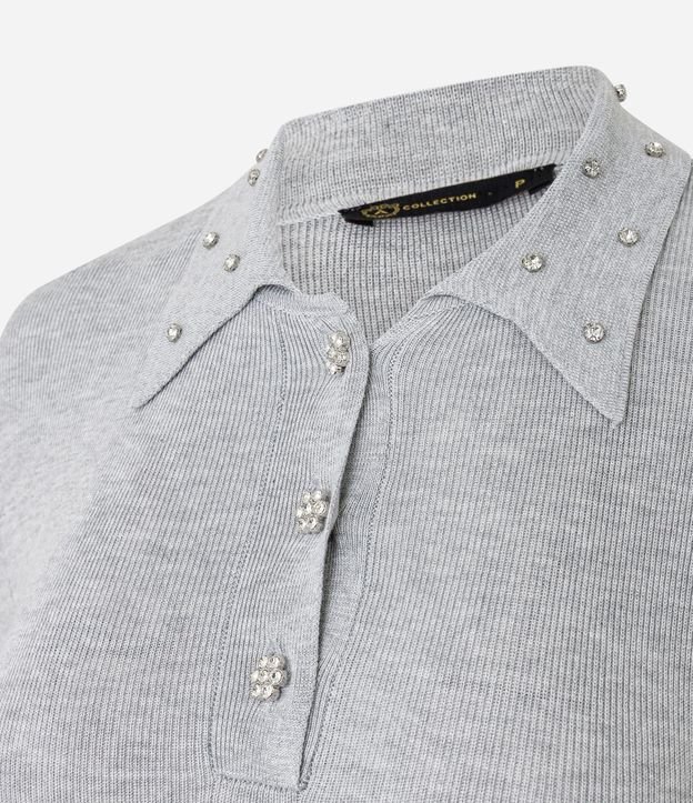 Blusa Polo en Tricot con Aplicación de Brillos en el Cuello 6
