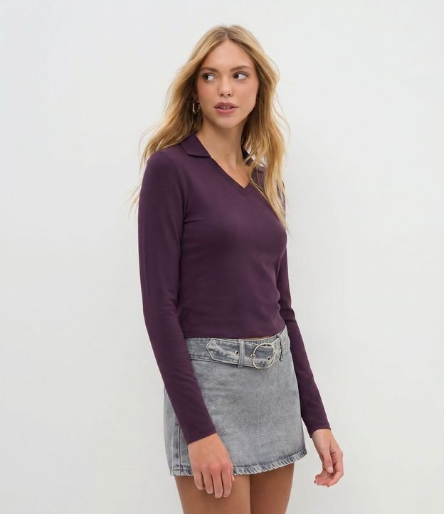 Blusa Manga Larga Interlock con Cuello Polo