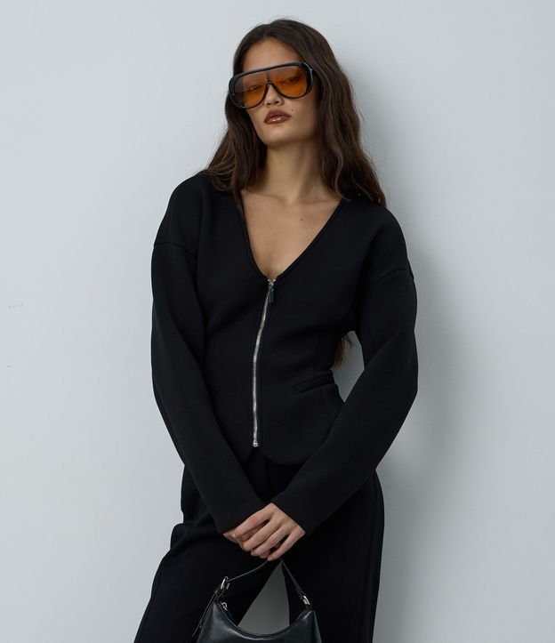 Campera Acinturada en Punto Roma con Cremallera 4
