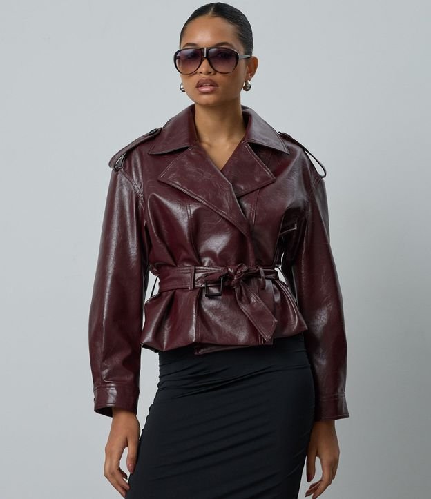 Campera Trench Coat en PU con Cinturón