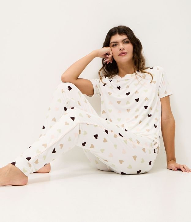 Pantalón de Pijama en Peach Touch con Estampa de Corazón
