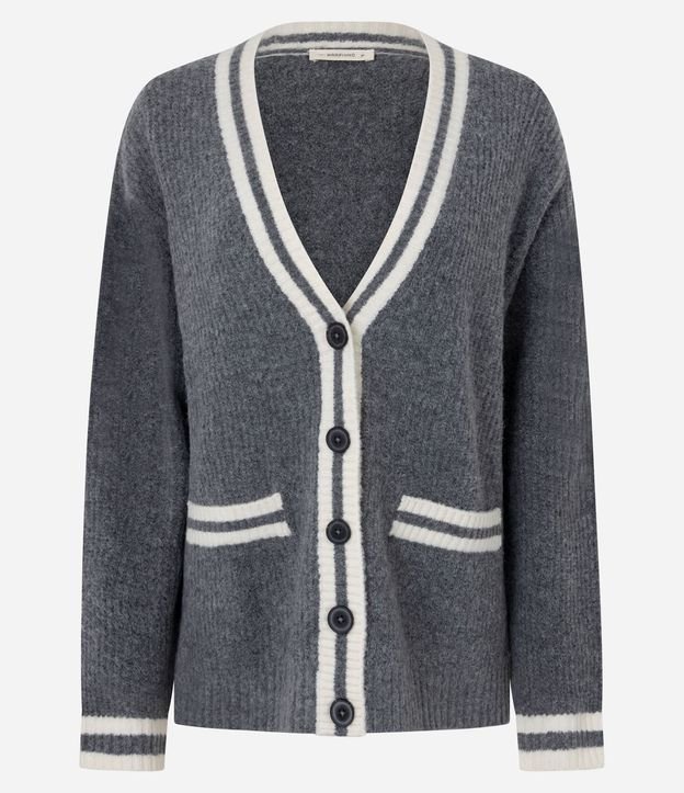 Cardigan Largo en Tricot con Bolsillos y Vivos Contrastantes 4