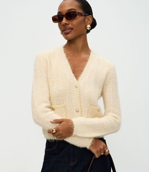 Cardigan Regular en Punto con Botones Metalizados
