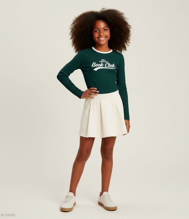 Pollera Infantil en Cotton con Pliegues y Short Interno – Talle 5 a 16 años