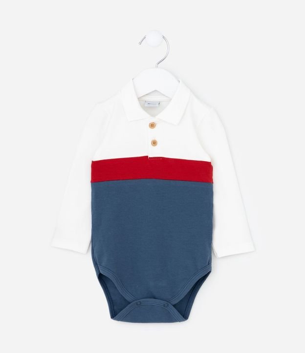 Body Infantil con Cuello Polo y Bloques de Colores – Talle 0 a 18 Meses