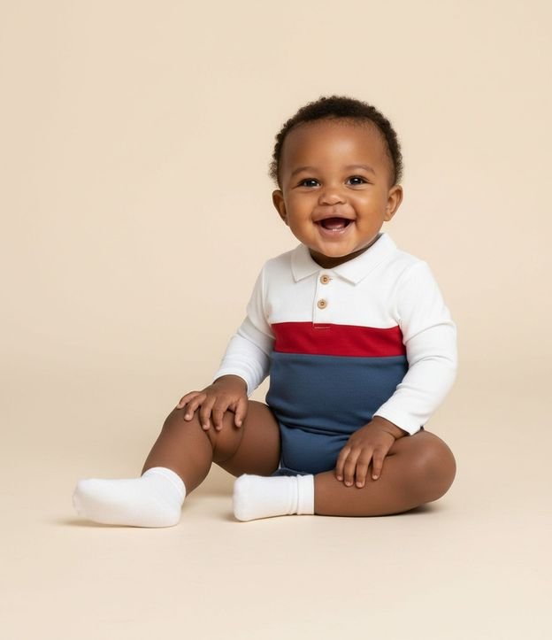 Body Infantil con Cuello Polo y Bloques de Colores – Talle 0 a 18 Meses