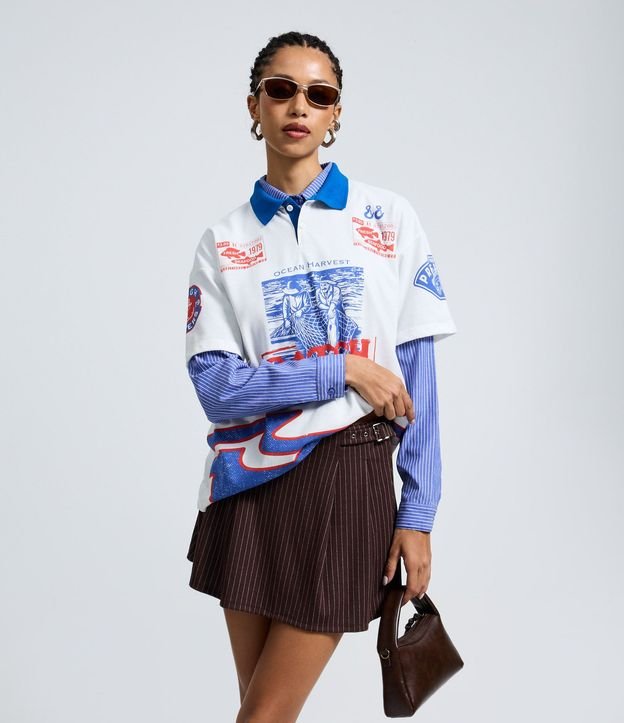 Short Pollera Raya de Tiza con Hebilla Lateral