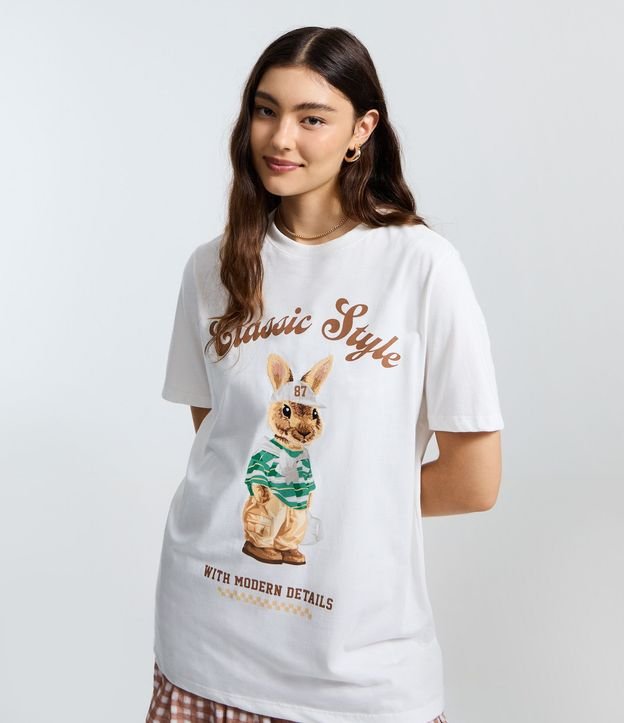 Remera en Algodón con Conejo Bordado