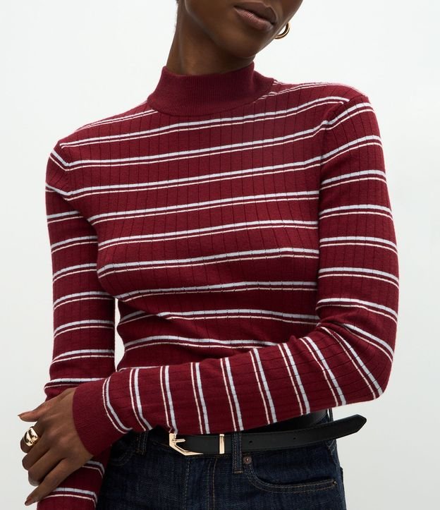 Blusa Regular en Punto con Estampa Rayada 7