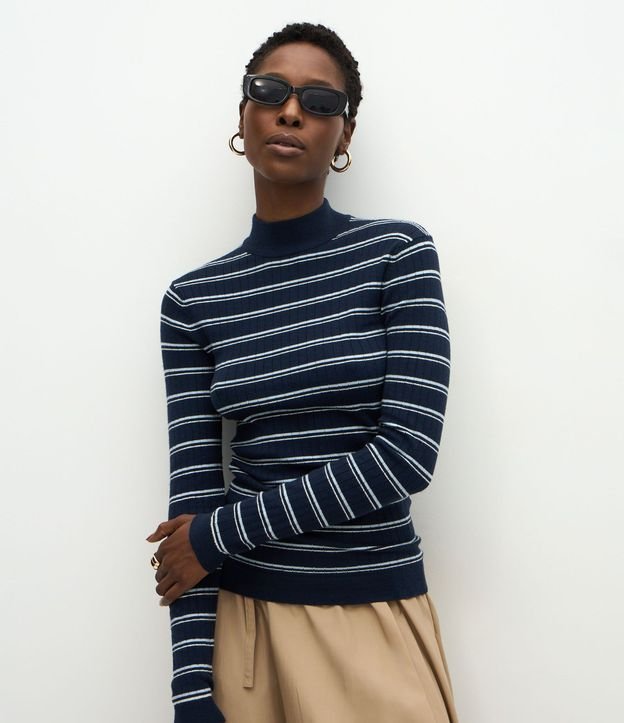 Blusa Regular en Punto con Estampa Rayada