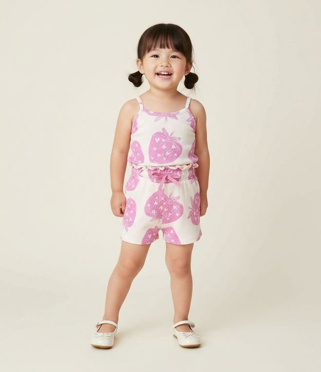 Short Infantil Canelado con Estampado de Frutillas – Talle 1 a 6 años