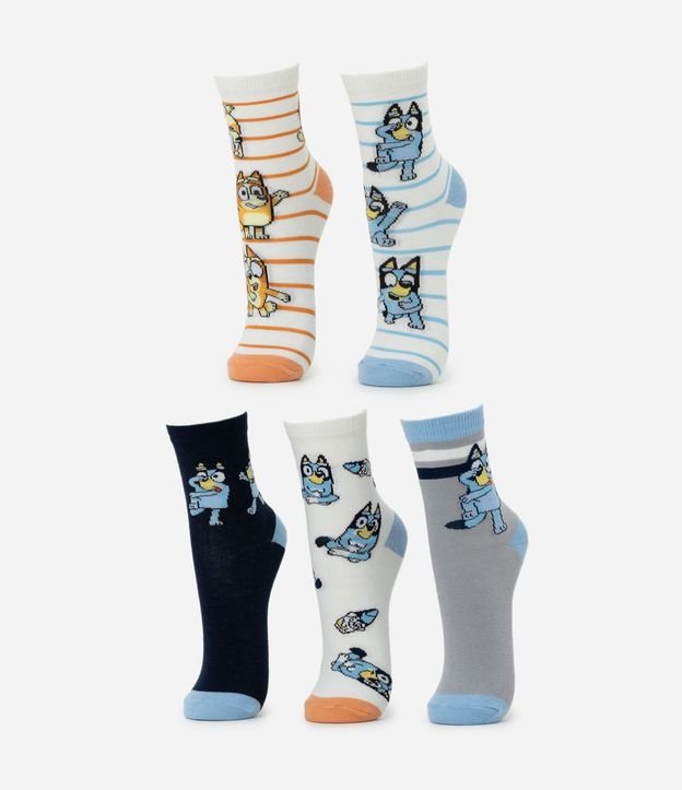 Kit 05 Medias Infantiles Cano Mediano con Estampa de Bluey – Talle 19 a 34
