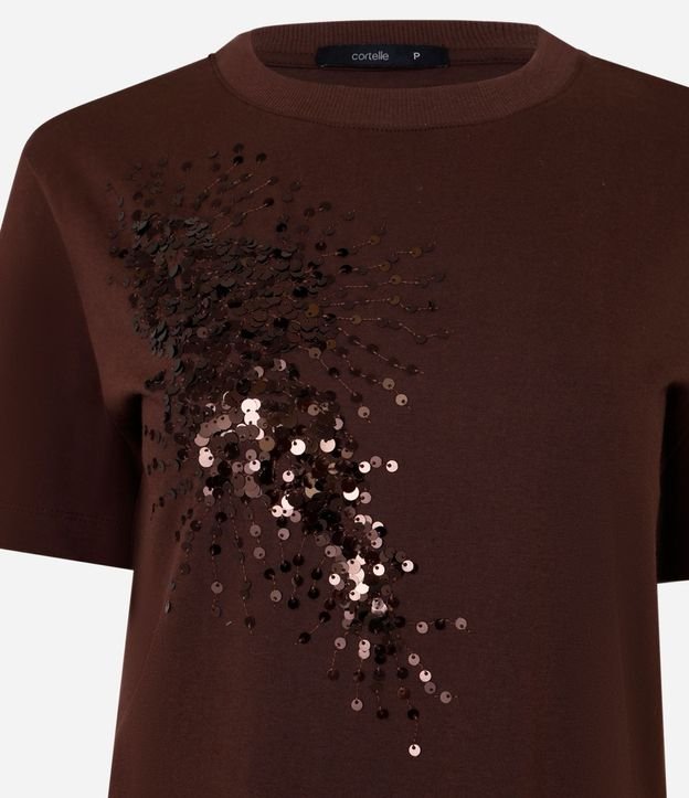 Remera Manga Corta en Algodón con Lentejuela Bordada