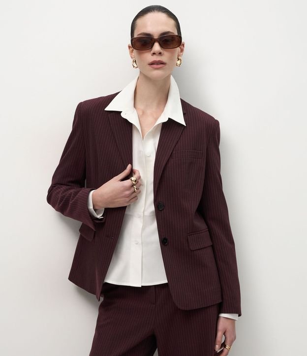 Blazer Sastre con Estampa de Rayas de Tiza y Solapas Delanteras