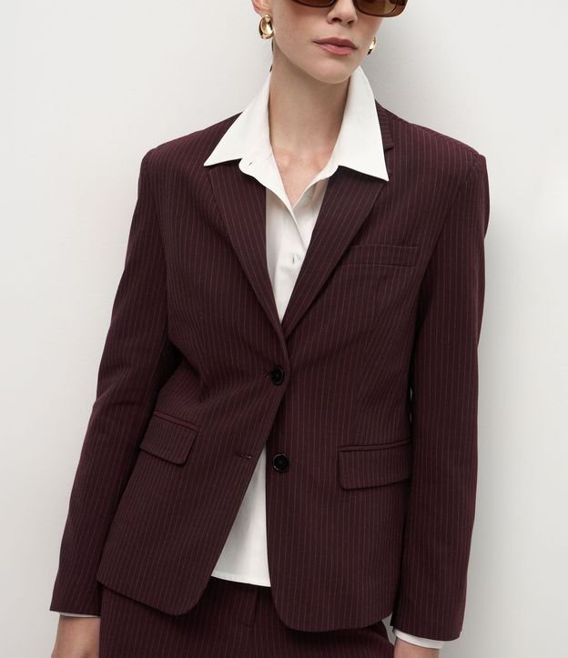 Blazer Sastre con Estampa de Rayas de Tiza y Solapas Delanteras 4