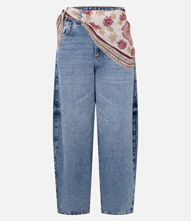 Pantalón Barrel en Jeans con Pañuelo Boho y cintura mediana