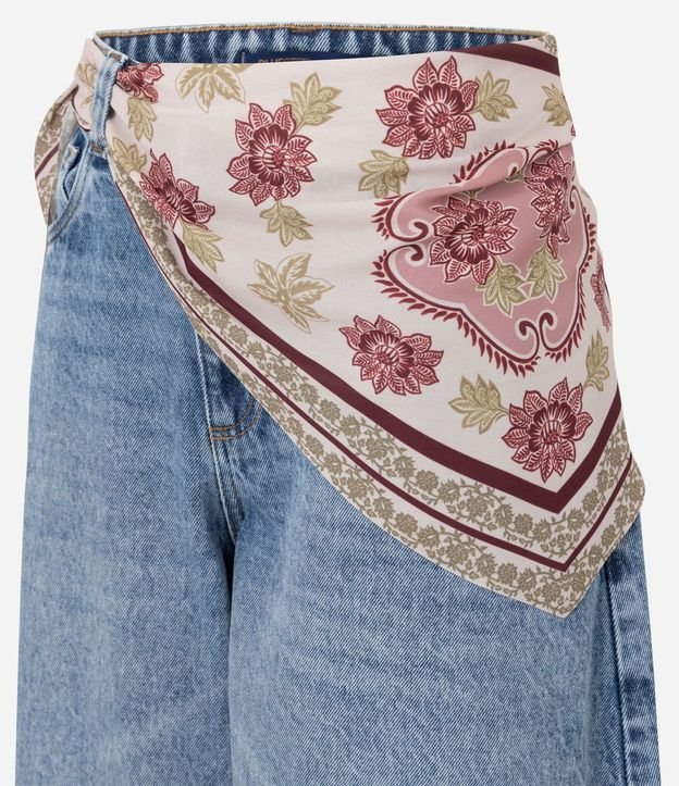 Pantalón Barrel en Jeans con Pañuelo Boho y cintura mediana 3