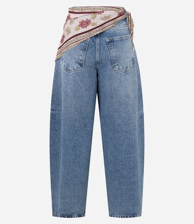Pantalón Barrel en Jeans con Pañuelo Boho y cintura mediana 4