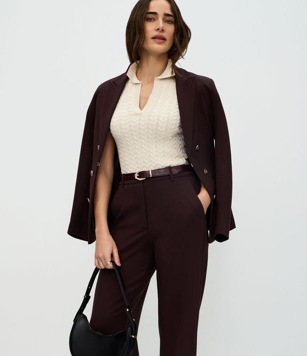Pantalón Recto Básico en Punto Roma con Bolsillo Trasero 2