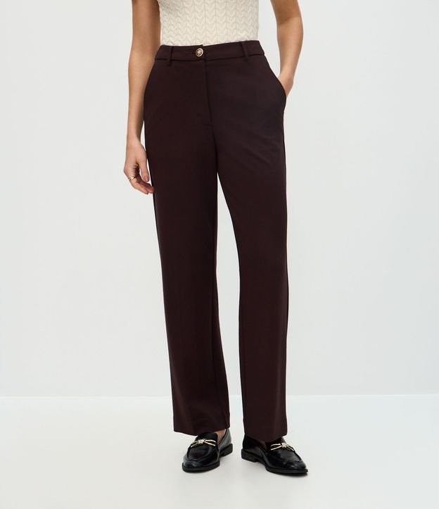 Pantalón Recto Básico en Punto Roma con Bolsillo Trasero 3