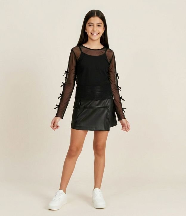 Blusa Infantil Baby Look con Moñitas en las Mangas y Top Interno – Talle 5 a 14 años