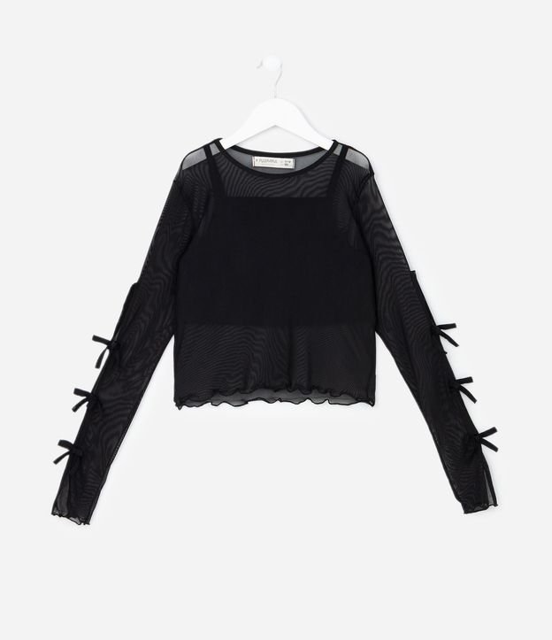 Blusa Infantil Baby Look con Moñitas en las Mangas y Top Interno – Talle 5 a 14 años 2